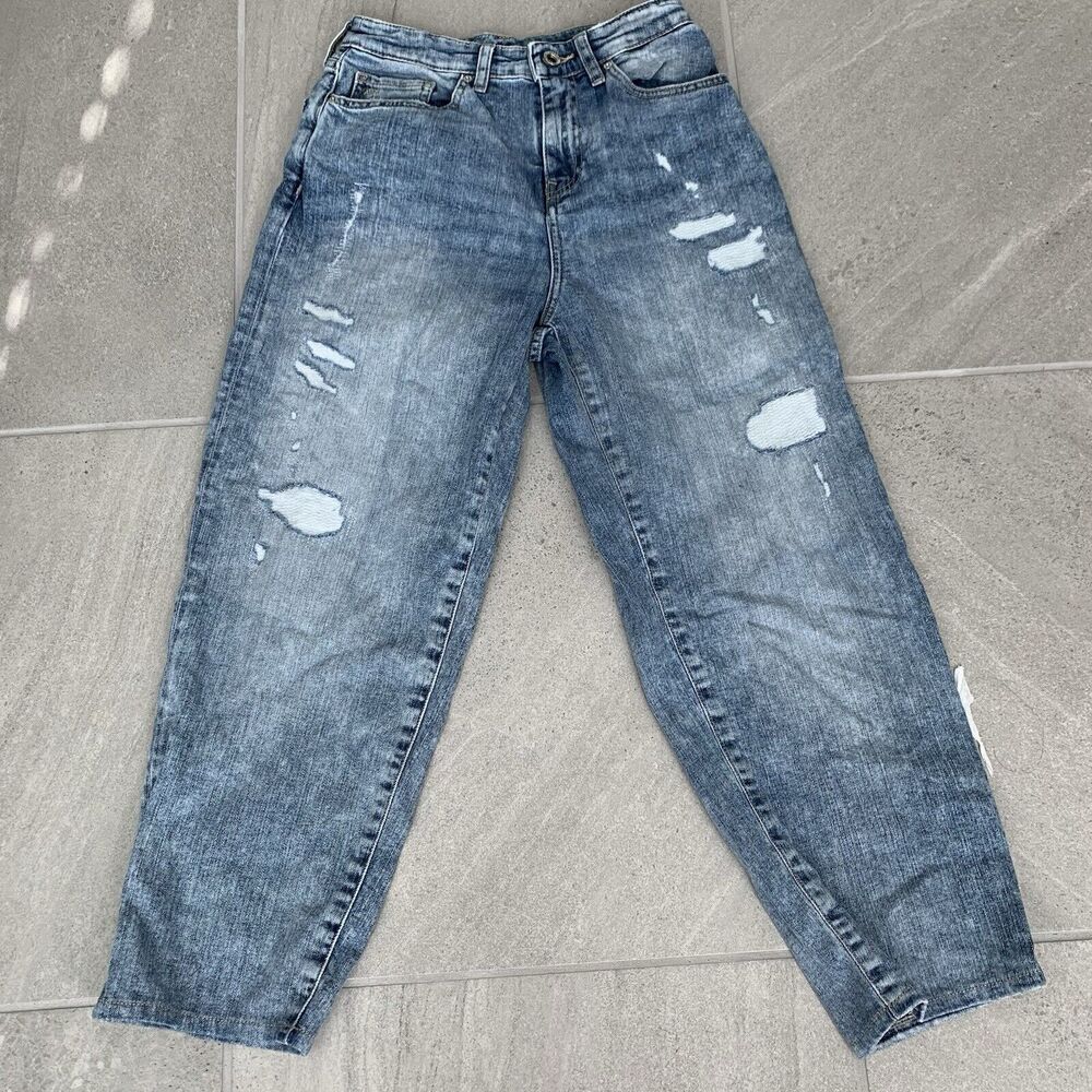 Armani Exchange Womens Distressed Girlfriend High Waisted Cropped Jeans Size 24